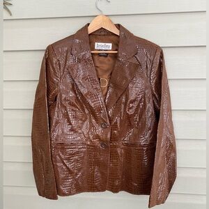 BRADLEY BAYOU brown leather coat shiny crocodile embossed Y2K Glam vintage sz L